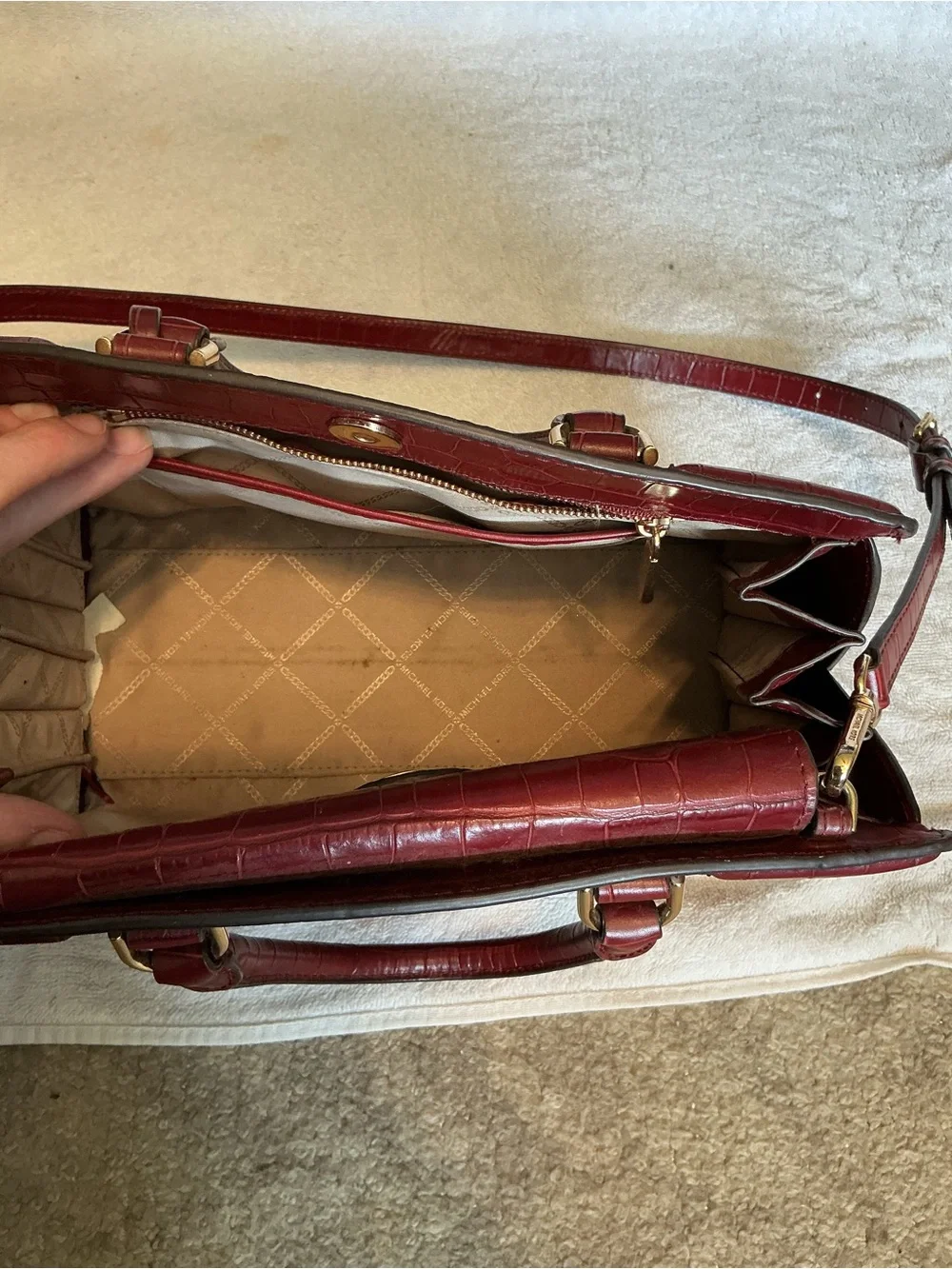 Michael Kors zoe satchel bag brandy Gold croco leather croc embossed handbag